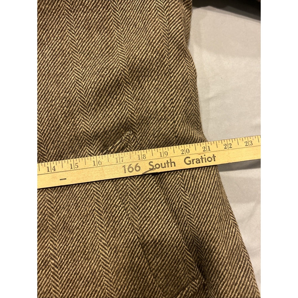 Vtg Sears Herringbone Wool Blend Coat Mens Large Faux Fur Collar Lined 60s 70s - Picture 14 of 16